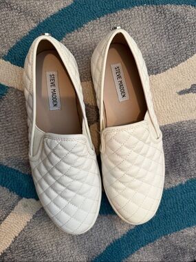 Steve Madden Quilted Slip-On Flats in White